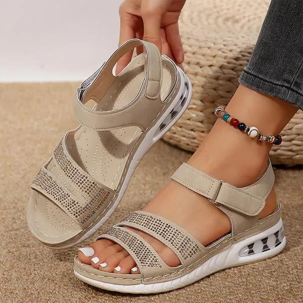 Women's Casual Rhinestone Velcro Wedge Sandals 63156834S