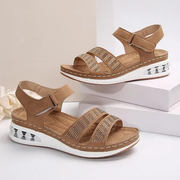Women's Casual Rhinestone Velcro Wedge Sandals 63156834S