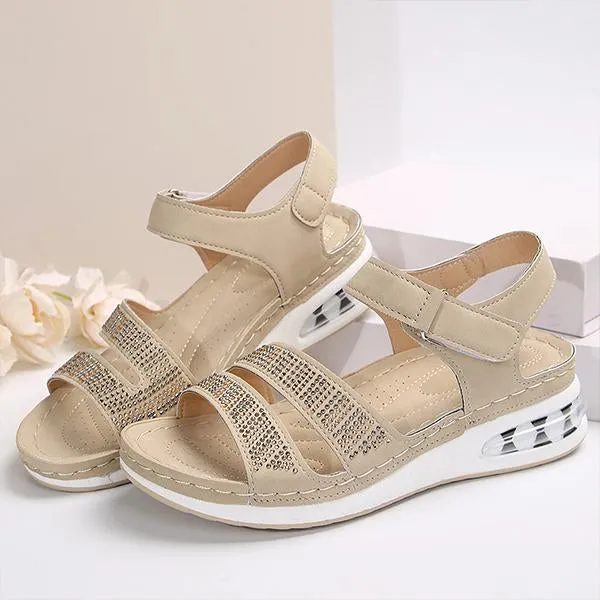 Women's Casual Rhinestone Velcro Wedge Sandals 63156834S