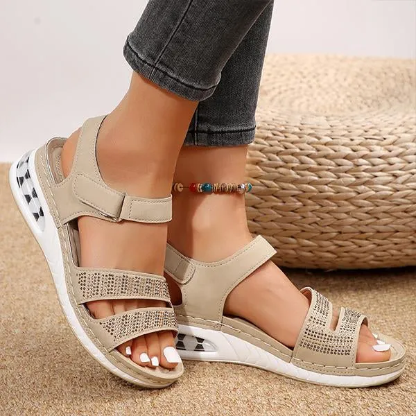 Women's Casual Rhinestone Velcro Wedge Sandals 63156834S