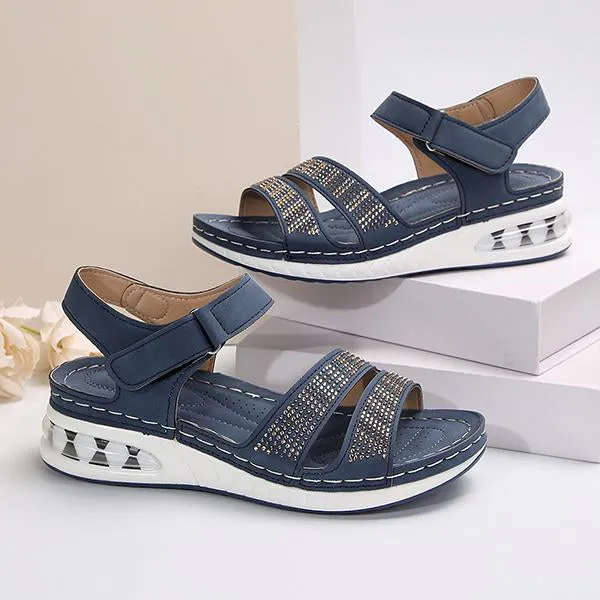 Women's Casual Rhinestone Velcro Wedge Sandals 63156834S