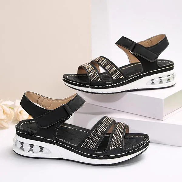 Women's Casual Rhinestone Velcro Wedge Sandals 63156834S