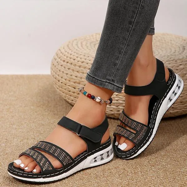 Women's Casual Rhinestone Velcro Wedge Sandals 63156834S