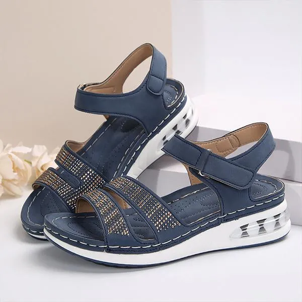 Women's Casual Rhinestone Velcro Wedge Sandals 63156834S