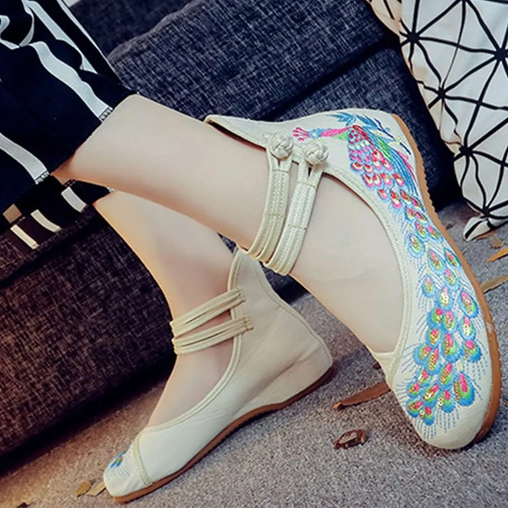 Womens Chinese Traditional Embroidery Flats Cheongsam Walking Mary Jane Shoes Handmade Flower Embroidered Shoes