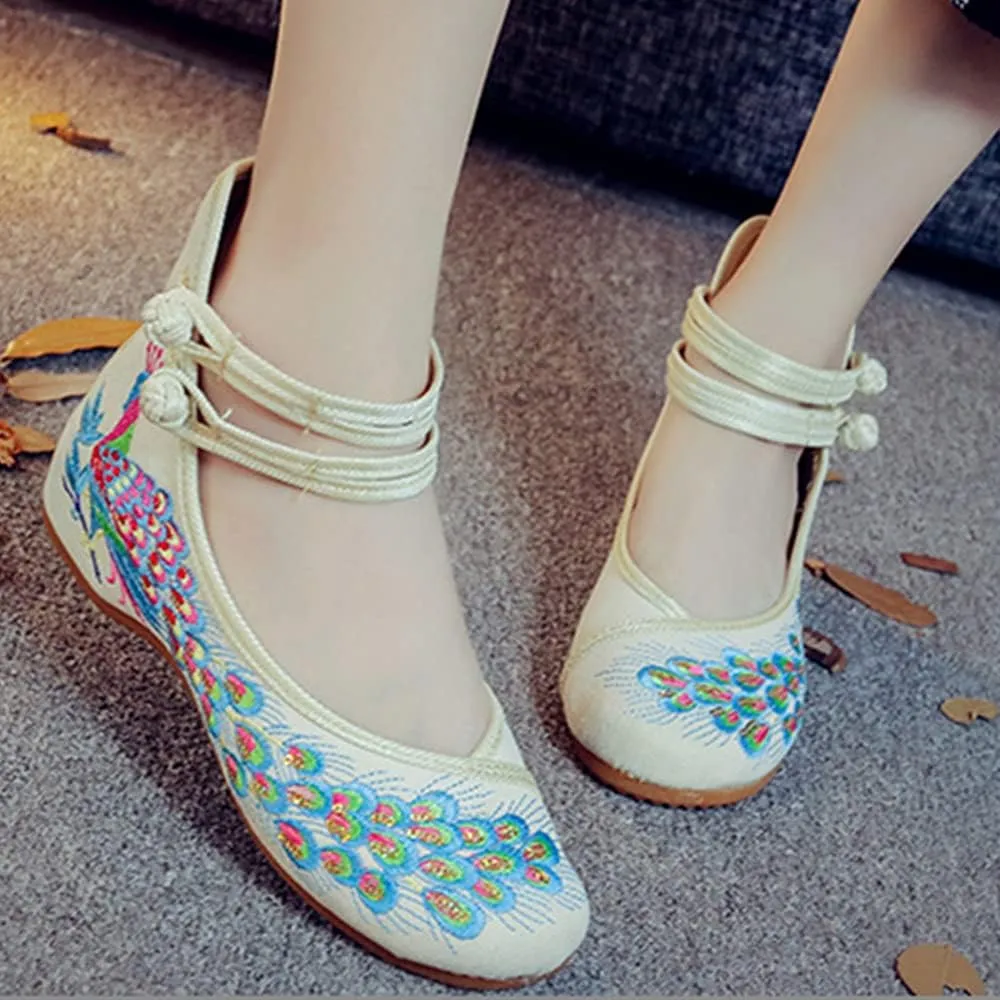 Womens Chinese Traditional Embroidery Flats Cheongsam Walking Mary Jane Shoes Handmade Flower Embroidered Shoes