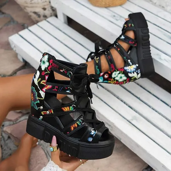 Women's Cross-Strap Printed Platform Sandals 29288841C