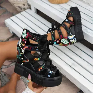 Women's Cross-Strap Printed Platform Sandals 29288841C