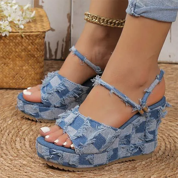 Women's Denim Reversible Wedge Sandals 21563979C