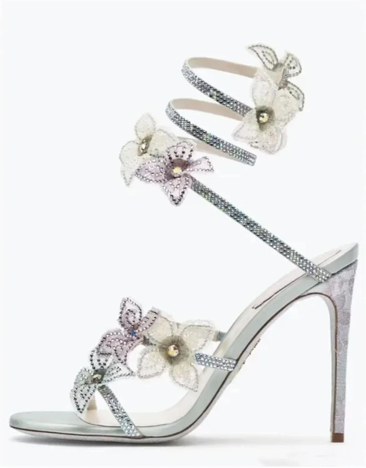 Women's Diamond Summer Sandals - European & American Style, Flower Stiletto Straw Wedding Shoes