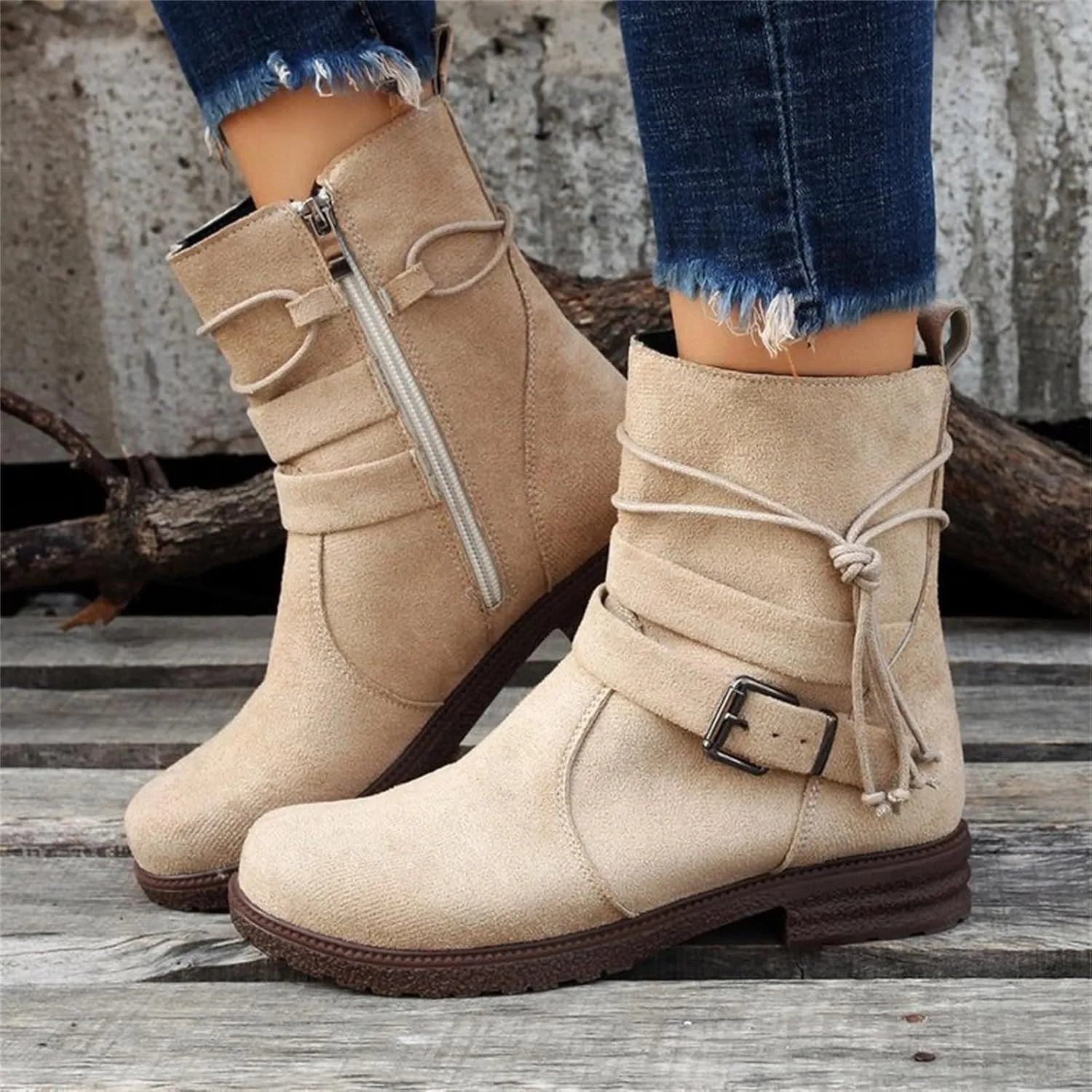 Womens Dress Bo_ots Low He_el Comfortable Combat bo_ots Mid-Calf Military Winter bo_ot Motorcycle Biker Ankle bo_oties