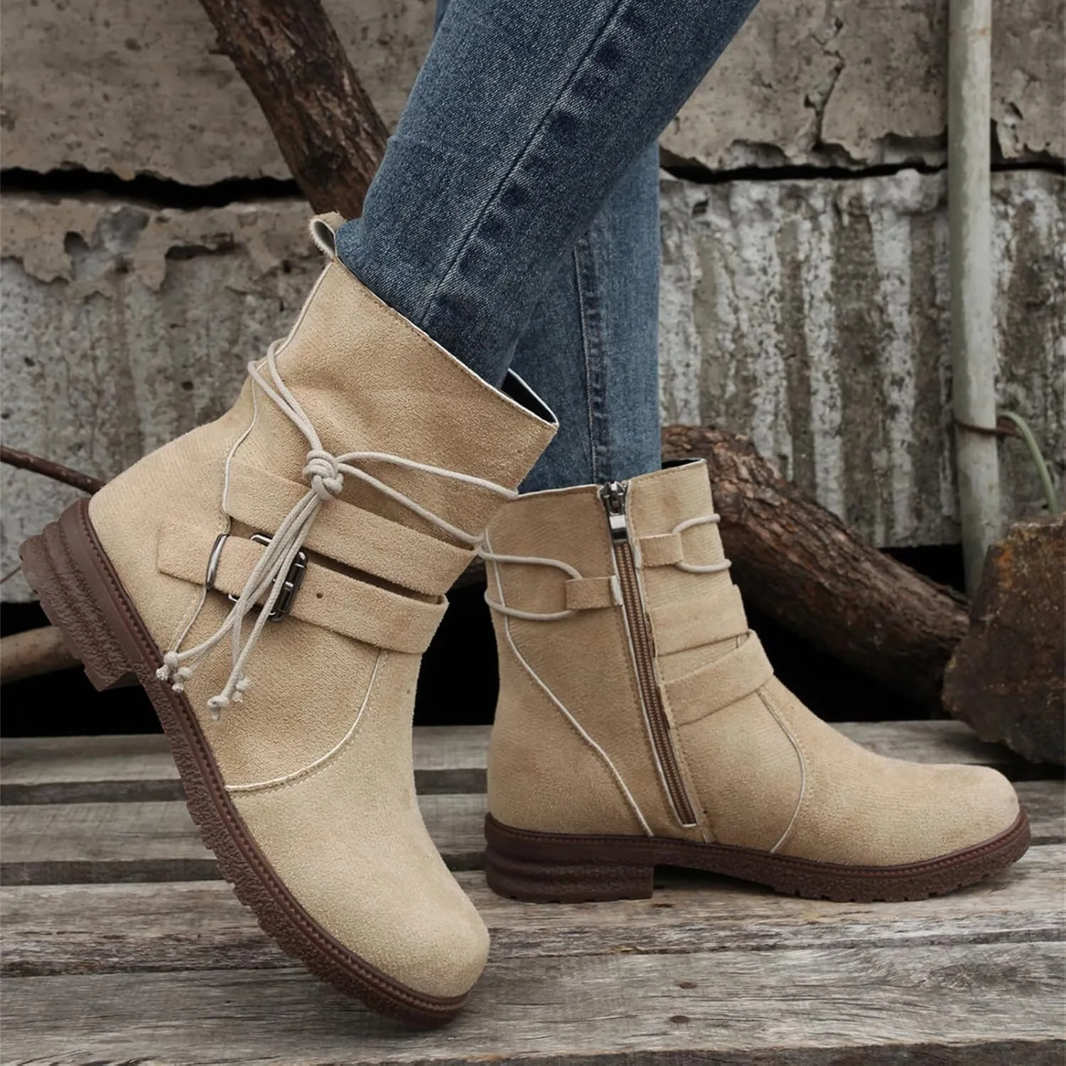 Womens Dress Bo_ots Low He_el Comfortable Combat bo_ots Mid-Calf Military Winter bo_ot Motorcycle Biker Ankle bo_oties