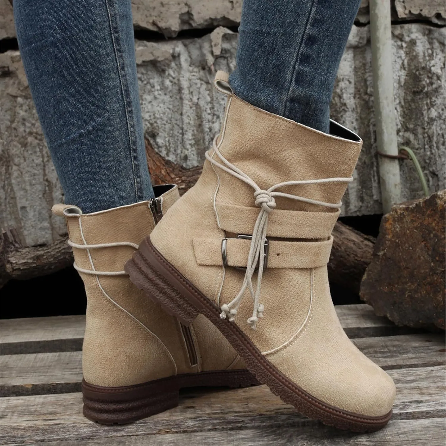 Womens Dress Bo_ots Low He_el Comfortable Combat bo_ots Mid-Calf Military Winter bo_ot Motorcycle Biker Ankle bo_oties