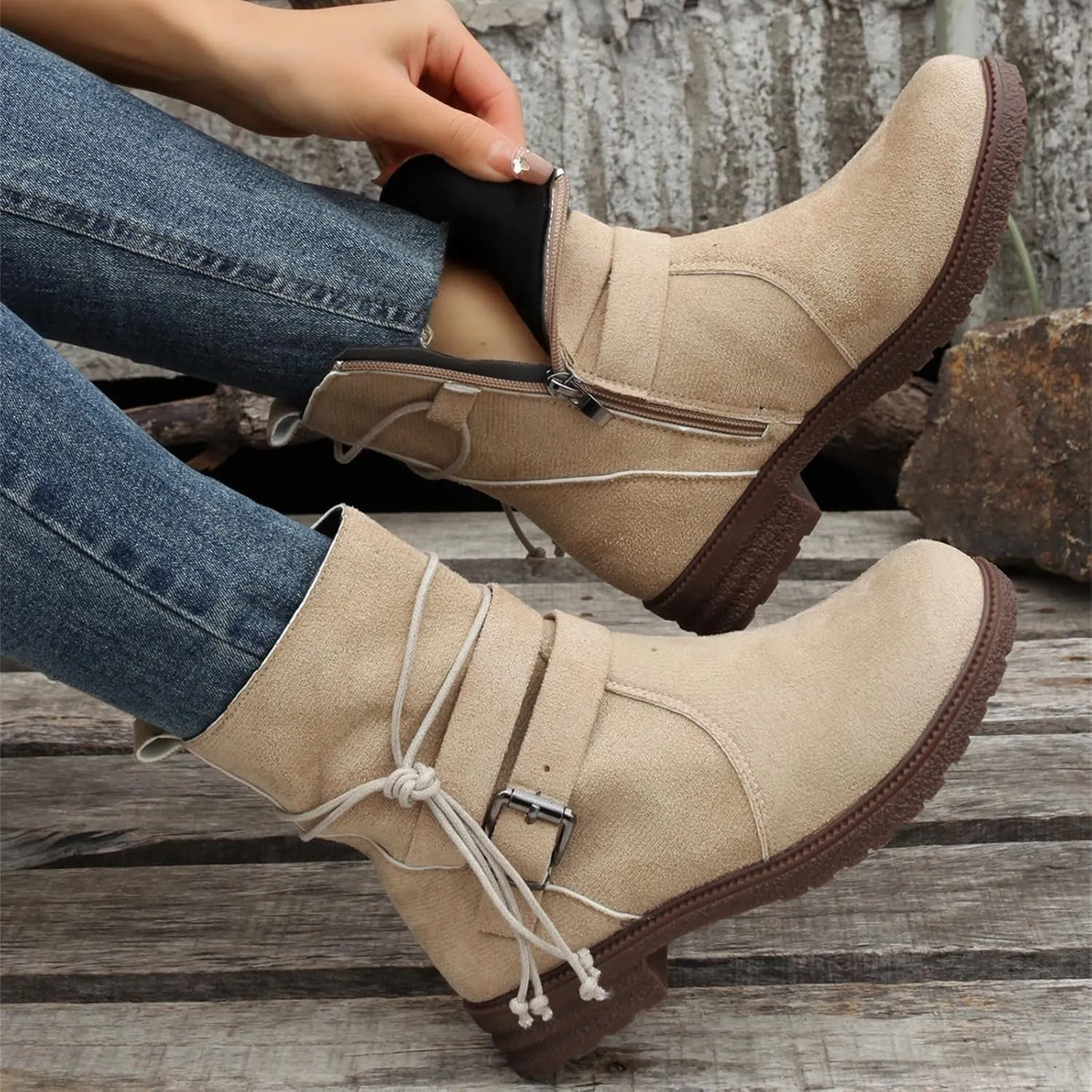 Womens Dress Bo_ots Low He_el Comfortable Combat bo_ots Mid-Calf Military Winter bo_ot Motorcycle Biker Ankle bo_oties