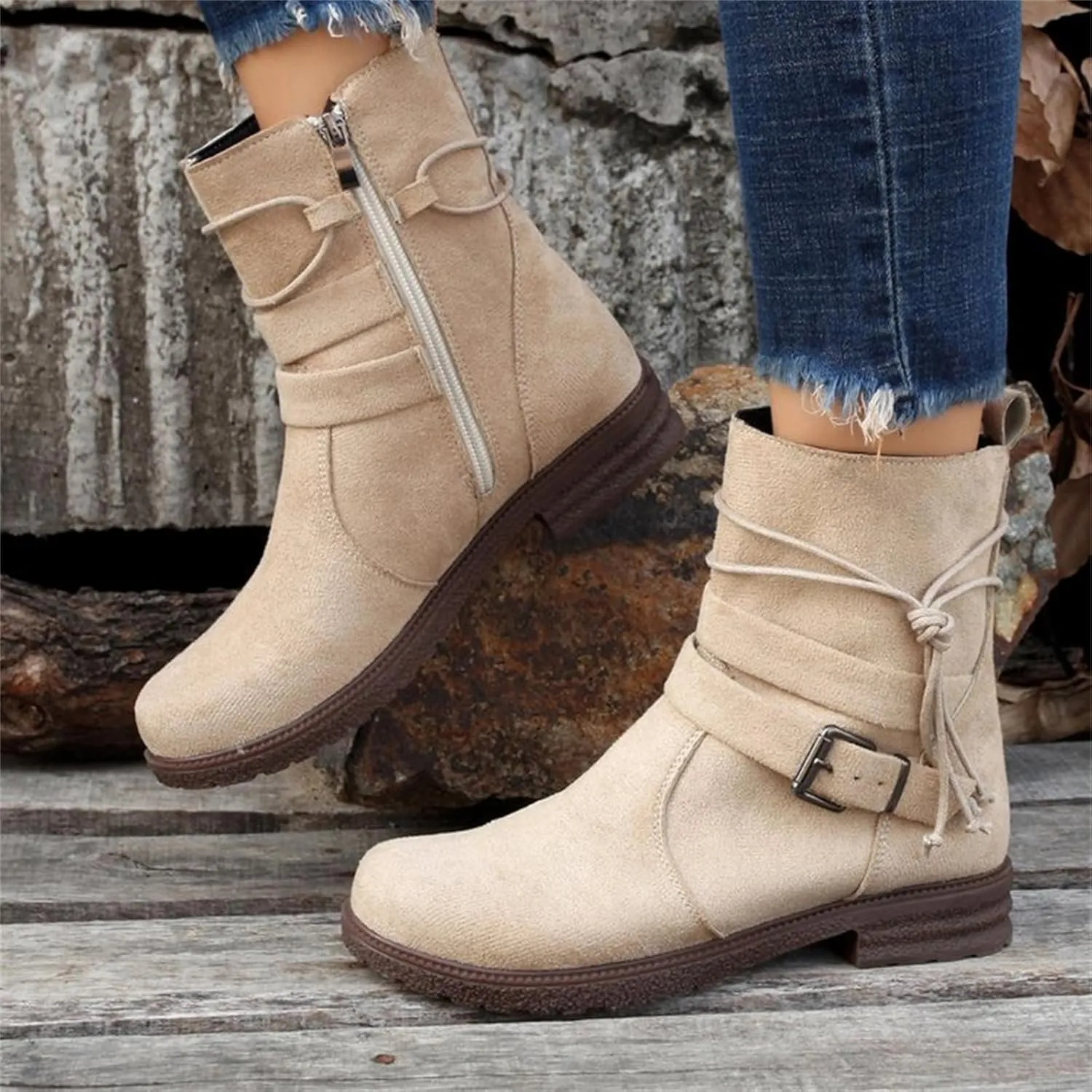 Womens Dress Bo_ots Low He_el Comfortable Combat bo_ots Mid-Calf Military Winter bo_ot Motorcycle Biker Ankle bo_oties