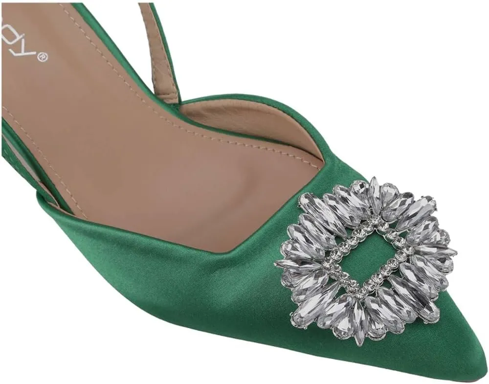 Women's Elegant Fashion Crystal Rhinestone Decor Pointed Toe High Heel Pumps Shoes Pointed-Toe Mid-Heel Pumps Crystal Bow Romantic Elegant Vacation Shoes Summer Basics Business Casual Business Chic Spring Shoes Spring Break Easter