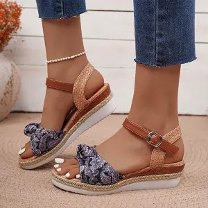 Women's Ethnic Print Wedge Buckled Roman Sandals 84906039S