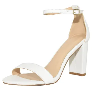 Women's Faux Leather Single Ankle Strap Chunky Block High Heel Sandals Pumps