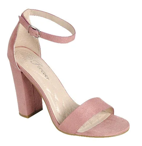 Women's Faux Suede Open Toe Sandal with Block Heel & Ankle Strap