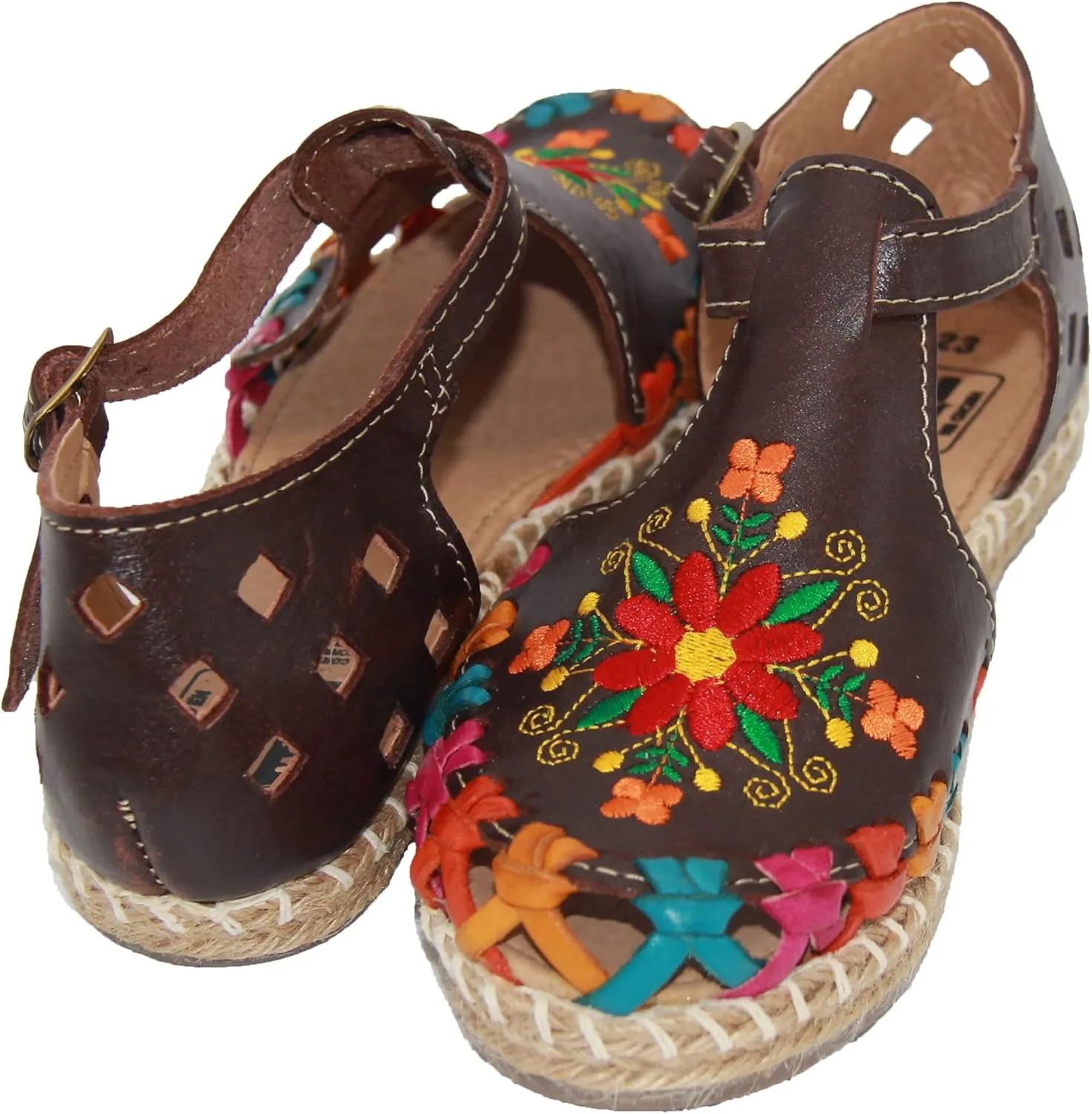 Women’s Floral Espadrille Huarache Sandals, Mexican Leather Huaraches