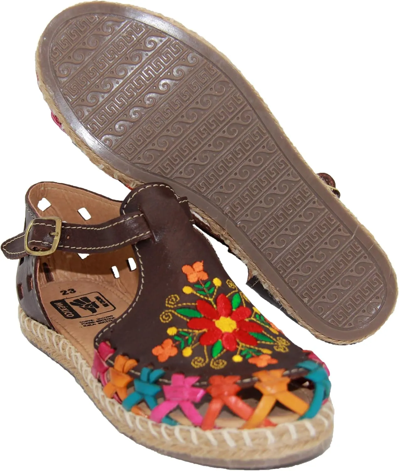 Women’s Floral Espadrille Huarache Sandals, Mexican Leather Huaraches