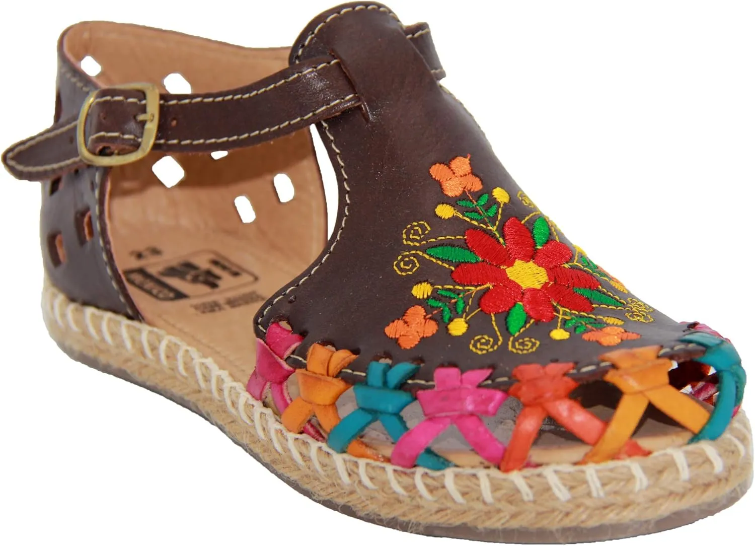 Women’s Floral Espadrille Huarache Sandals, Mexican Leather Huaraches