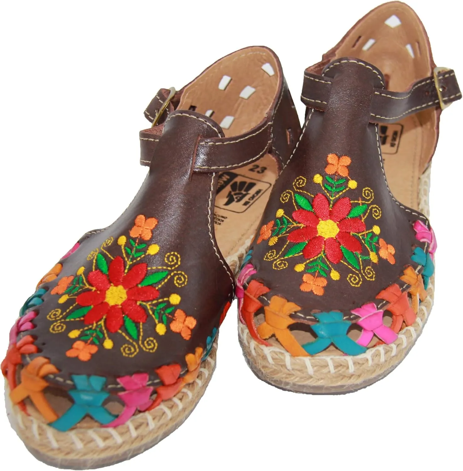 Women’s Floral Espadrille Huarache Sandals, Mexican Leather Huaraches