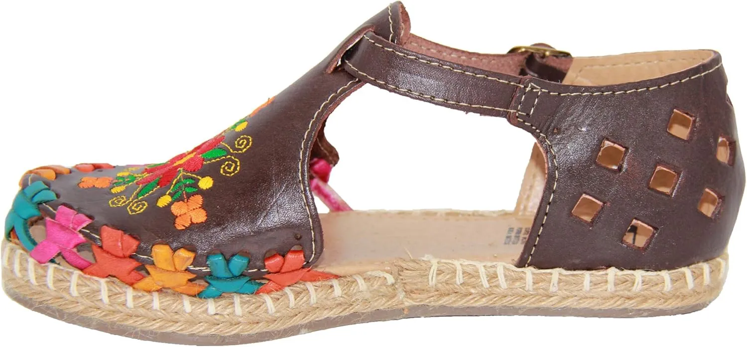 Women’s Floral Espadrille Huarache Sandals, Mexican Leather Huaraches
