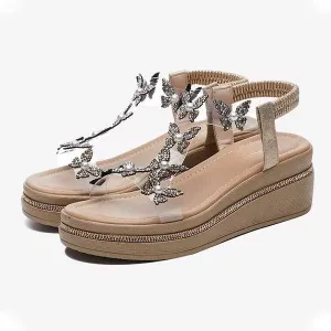 Women's Floral Rhinestone Wedge Sandals with Thick Sole 88755393C
