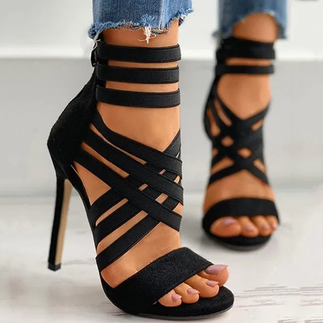 Women's High Heel Criss Cross Multi Strap Open Toe Sandals