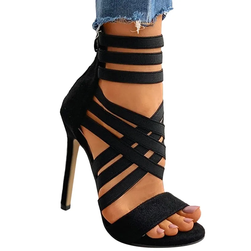 Women's High Heel Criss Cross Multi Strap Open Toe Sandals