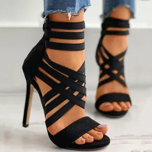 Women's High Heel Criss Cross Multi Strap Open Toe Sandals