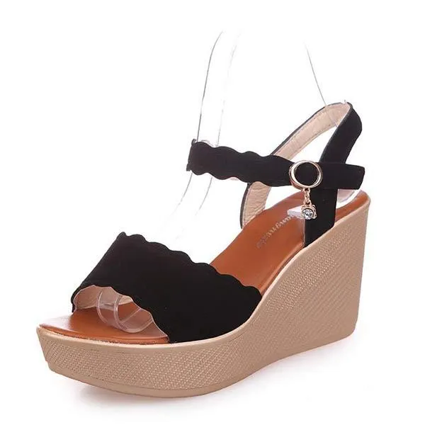 Womens' Open-toe Wedge Sandals with Buckle 48399994C
