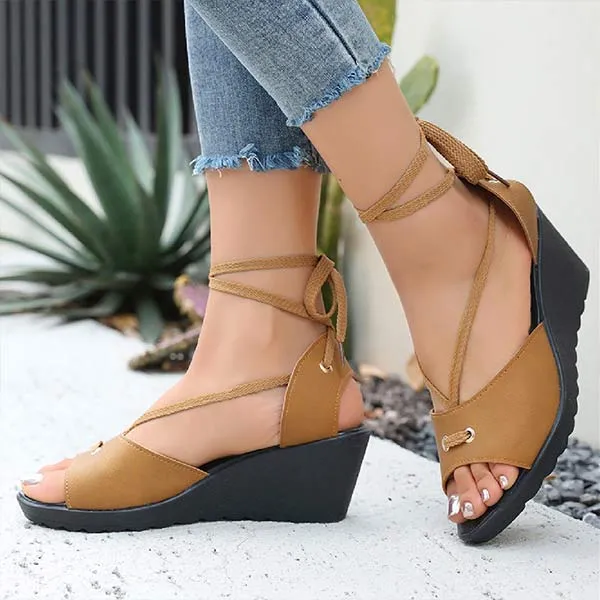 Women's Peep-Toe Ankle Strap Wedge Sandals 08331696C