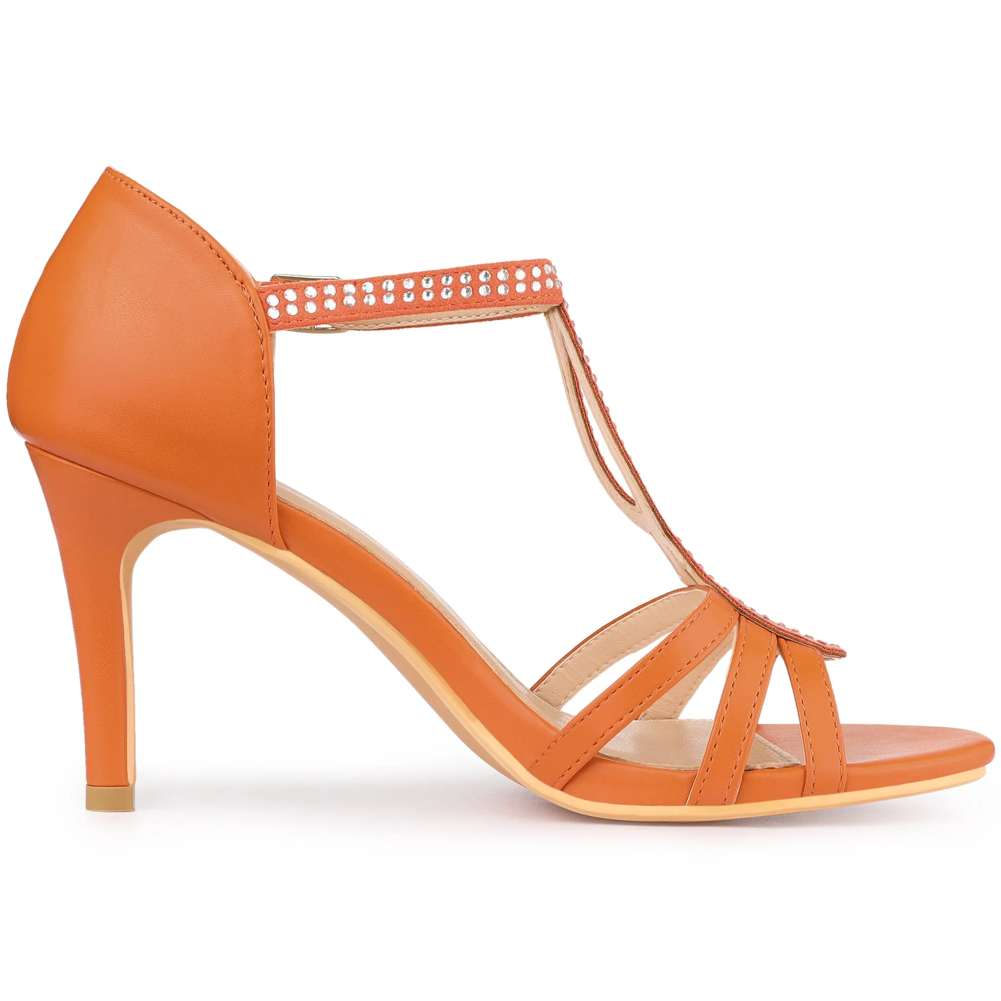 Women's Rhinestone Ankle Strap Open Toe Stiletto Heels Sandals