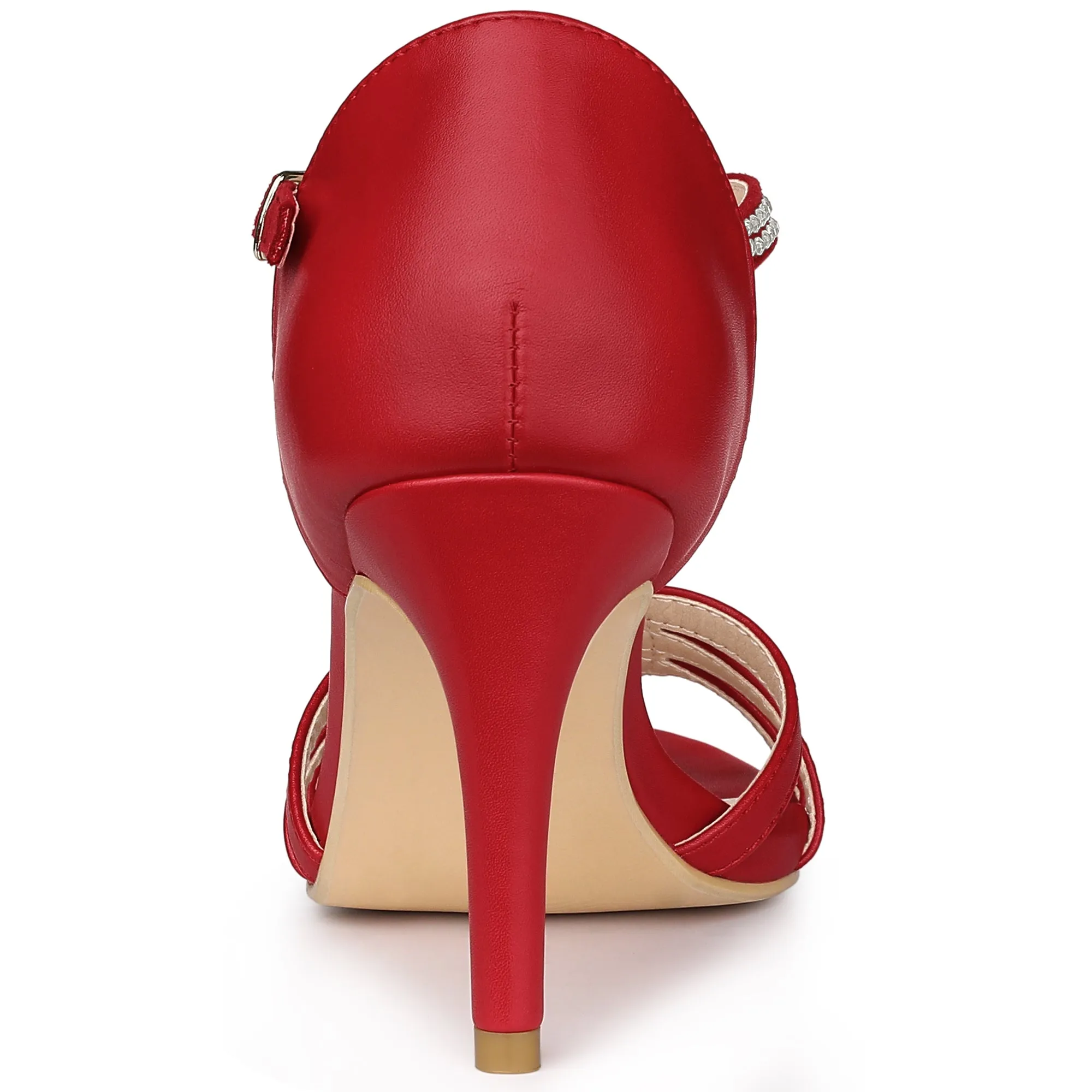 Women's Rhinestone Ankle Strap Open Toe Stiletto Heels Sandals
