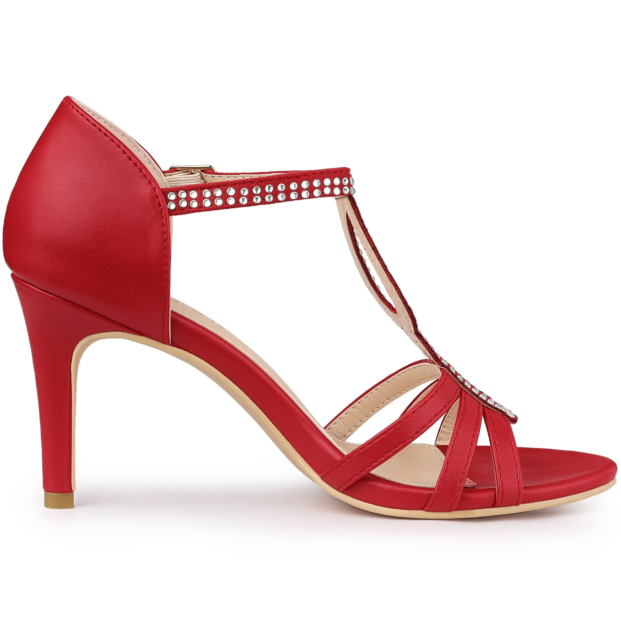Women's Rhinestone Ankle Strap Open Toe Stiletto Heels Sandals