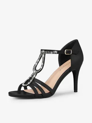 Women's Rhinestone Ankle Strap Open Toe Stiletto Heels Sandals