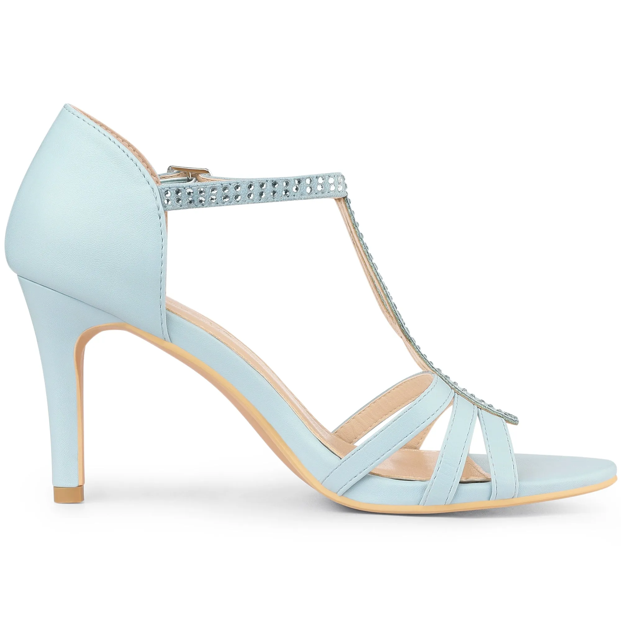 Women's Rhinestone Ankle Strap Open Toe Stiletto Heels Sandals