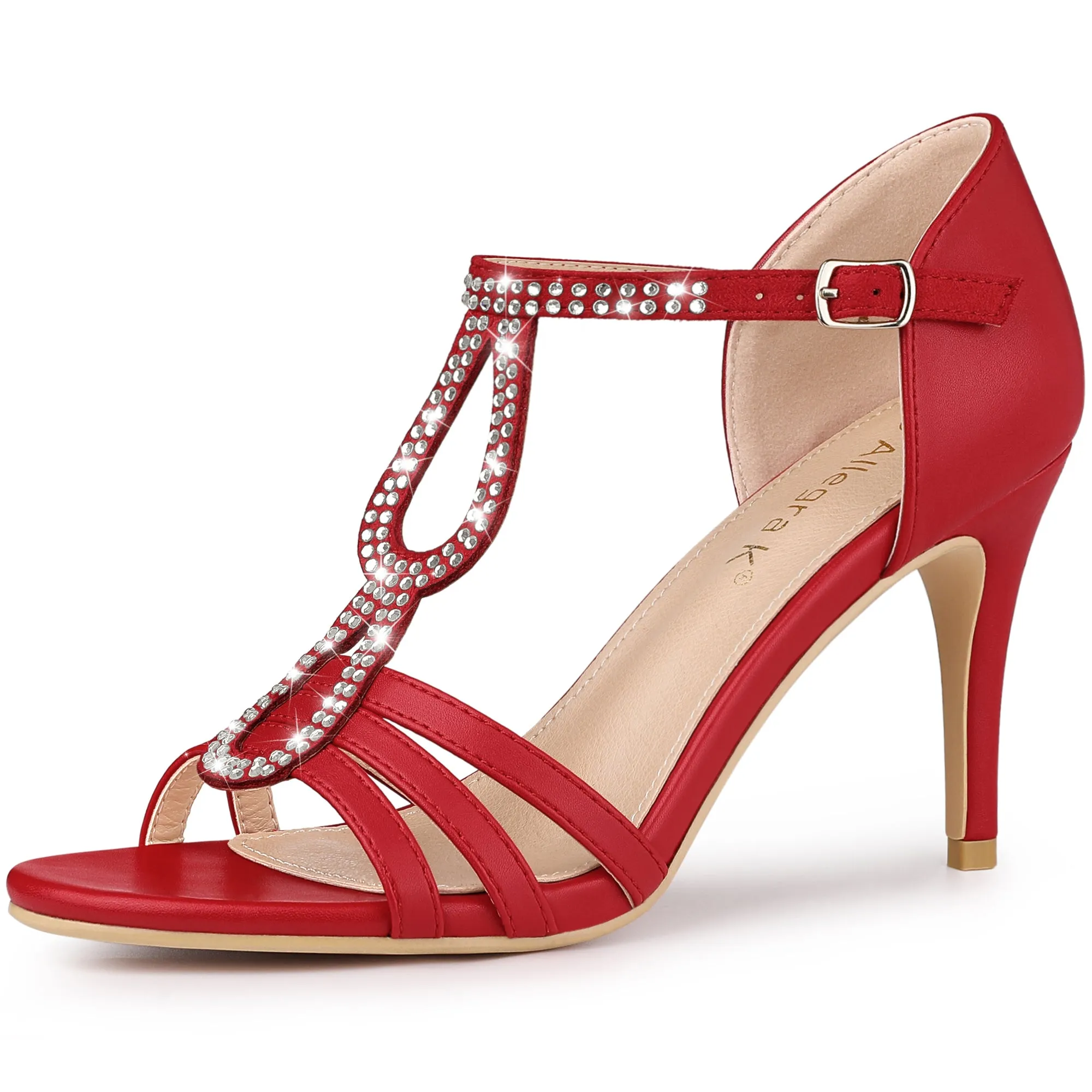 Women's Rhinestone Ankle Strap Open Toe Stiletto Heels Sandals