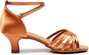 Women's Satin Latin Dance Shoes, Salsa Tango Dancing Shoes, for Wedding Party Prom (Color : Brown 5.5cm, Size : 8.5)