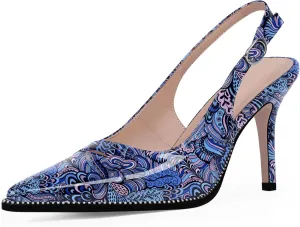 Women's Slingback Stiletto High Heels Pointed Toe Patent Leather Dress Pumps