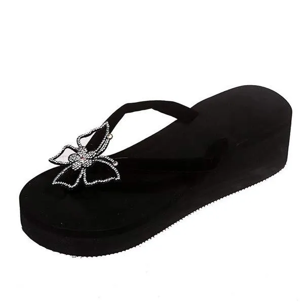 Women's Toe-Loop Sandals with Colorful Rhinestones and Butterfly Embellishments 75001852C