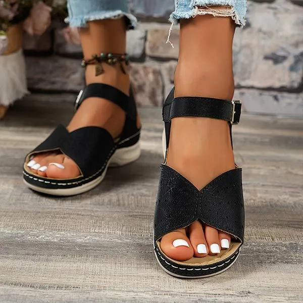 Women's Wedge Heel Buckle Strap Casual Sandals 65684716C