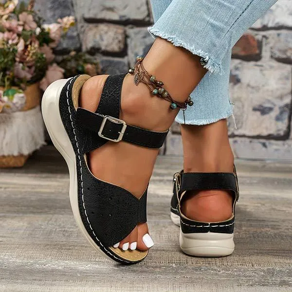 Women's Wedge Heel Buckle Strap Casual Sandals 65684716C