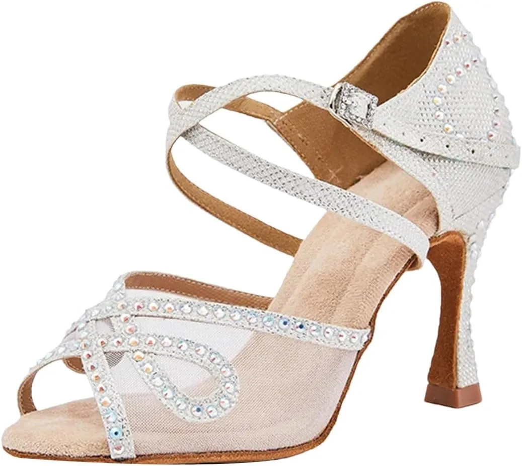 Women's White Breathable Mesh Dance Shoes - Customizable for Tango & Salsa, Lightweight Party Sandals