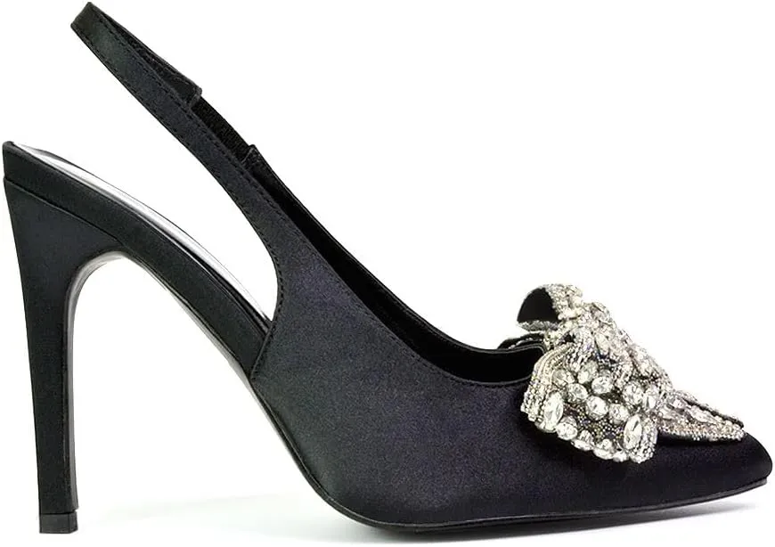 Womens Wrap Around Rhinestones Bow Ladies Pointed Toe High Heel Bridal Party Court Shoes Size 3 4 5 6 7 8