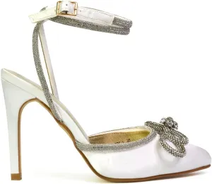 Womens Wrap Around Rhinestones Bow Ladies Pointed Toe High Heel Bridal Party Court Shoes Size 3 4 5 6 7 8