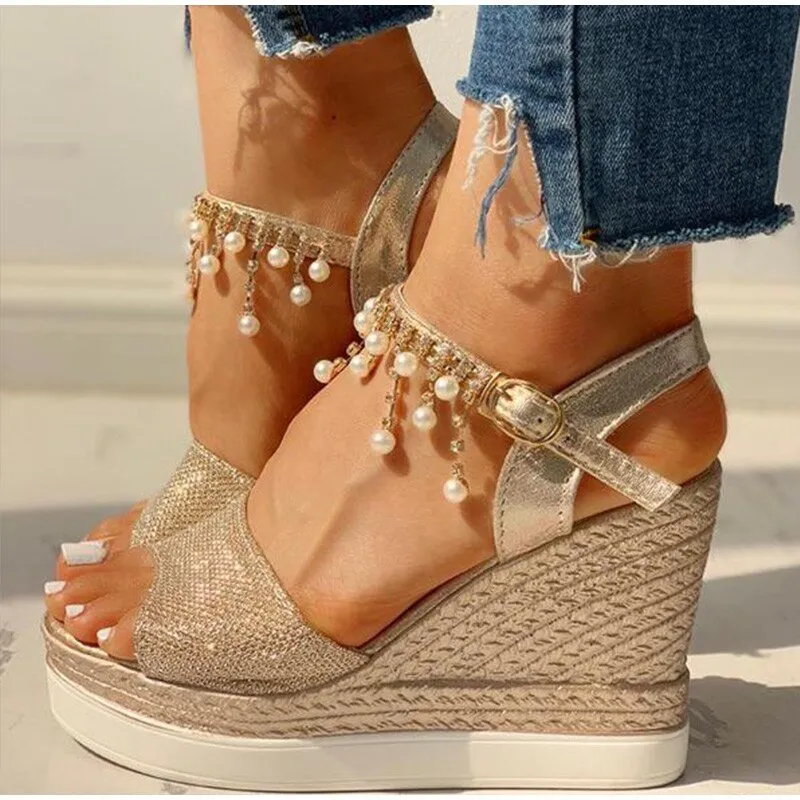 Wonderful Wedge Bead Studded Platform Sandal Shoes