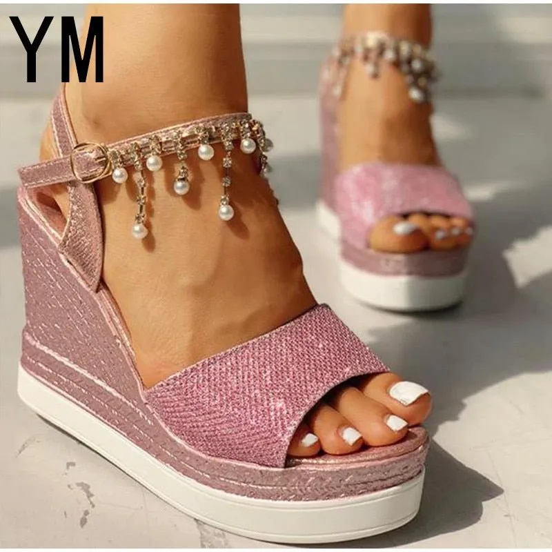 Wonderful Wedge Bead Studded Platform Sandal Shoes